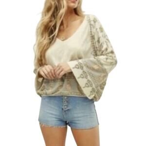 Free People Cream and Tan Blouse